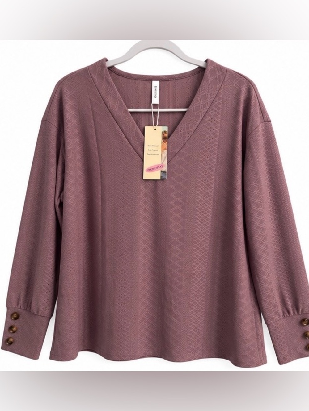 NWT Dokotoo Women's V-Neck Textured Sweater in Mauve